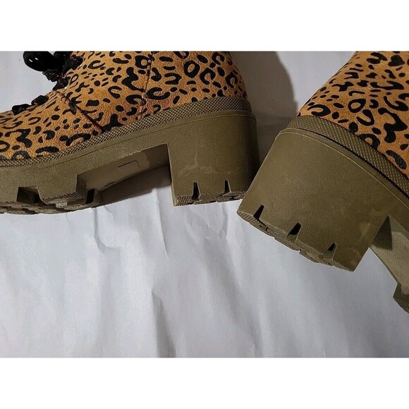 Olivia Miller Ariel Womens 8.5 Combat Boots Leopard Print Faux Suede- Fur Brown - Picture 10 of 14